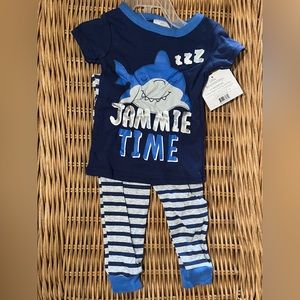 Shark Time Pj’s  2-piece in Size 12 mo  Multi-shades of blue color  NWT